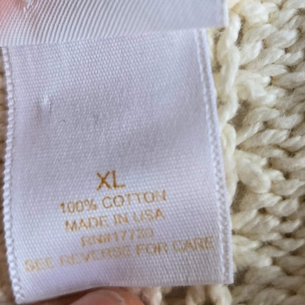 Ivory Cable Knit 100% Cotton Rolled Neck Sweater XL Preppy Fisherman Minimalist - Picture 7 of 10
